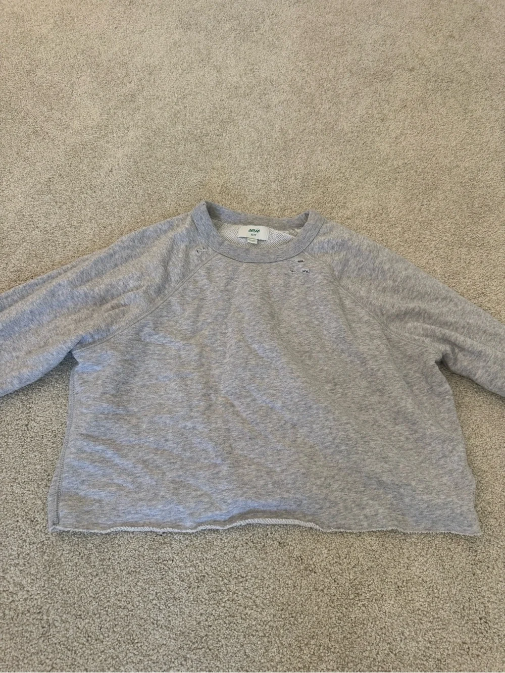 Aerie Grey Cropped Sweatshirt XS | Distressed, Lounge, Casual - Picture 1 of 2